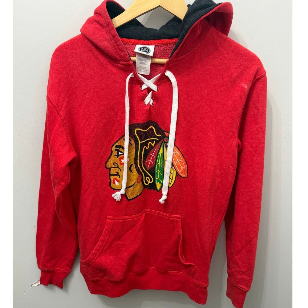 Official NHL Chicago Blackhawks Lace Up Jersey Hoodie Red Adult Small